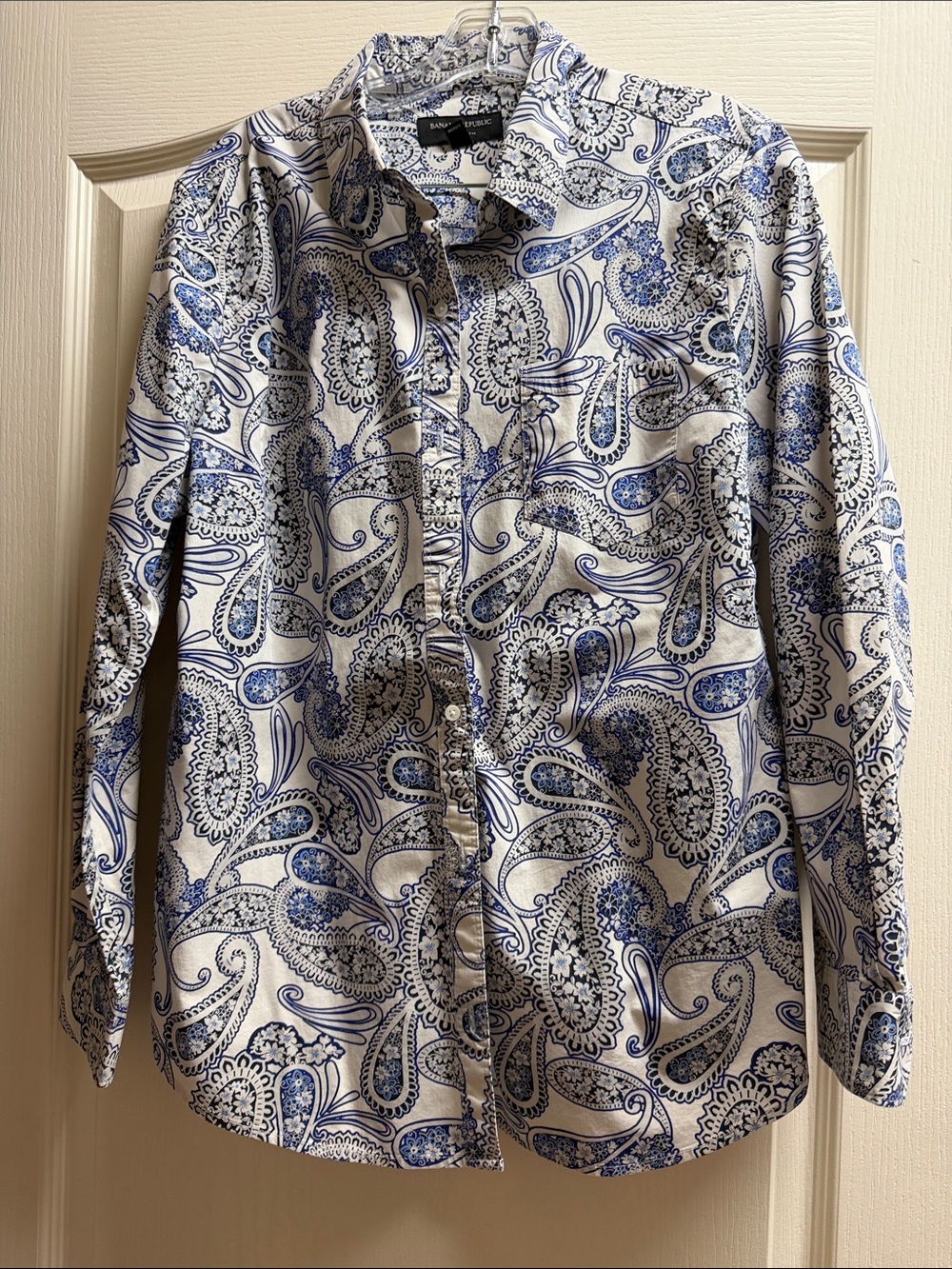 Banana Republic Factory Blue and White Paisley Button-Down Shirt